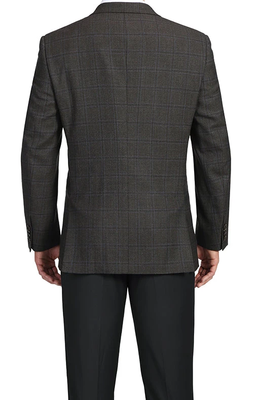 100% Wool Regular Fit 2 Button Blazer Glen Plaid In Brown - Image 4