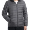 Men's Quilted Puffer Jacket With Detachable Hood In Gray