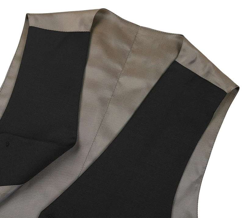 Bevagna Collection - Wool Suit Dress Vest 5 Buttons Regular Fit In Black - Image 3
