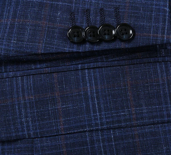 Regular Fit Wool & Linen Blue Plaid Blazer - Image 4