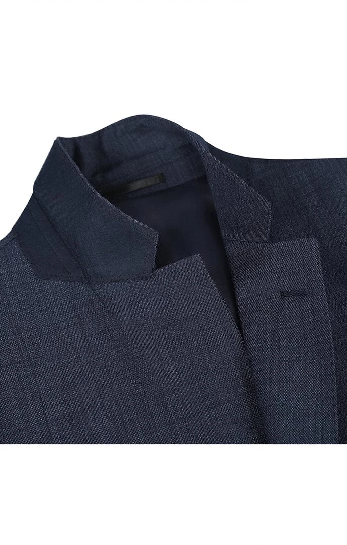 Wool Blend Regular Fit Suit 2 Piece Suit 2 Button In Navy - Image 4