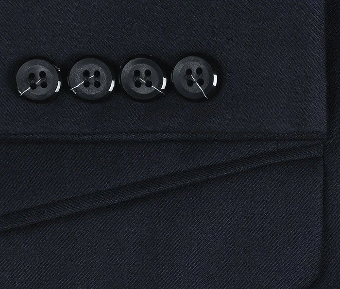 Bevagna Collection - Navy 100% Virgin Wool Regular Fit Pick Stitched 2 Piece Suit - Image 4