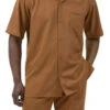 Men's 2 Piece Walking Suit Summer Short Sleeves In Cognac