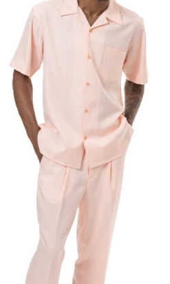 Men's 2 Piece Walking Suit Summer Short Sleeves In Peach