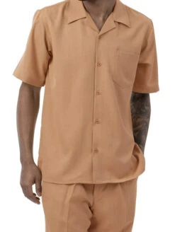 Men's 2 Piece Walking Suit Summer Short Sleeves In Tan