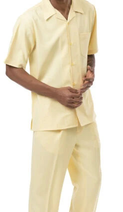 Men's 2 Piece Walking Suit Summer Short Sleeves In Yellow