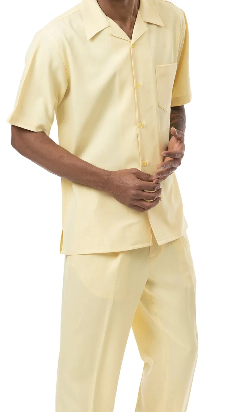 Men's 2 Piece Walking Suit Summer Short Sleeves In Yellow