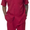 Men's 2 Piece Walking Suit Summer Short Sleeves In Red