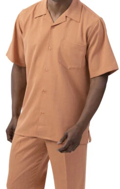 Men's 2 Piece Walking Suit Summer Short Sleeves In Apricot