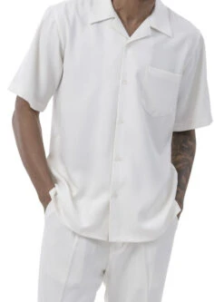 Men's 2 Piece Walking Suit Summer Short Sleeves In Cream