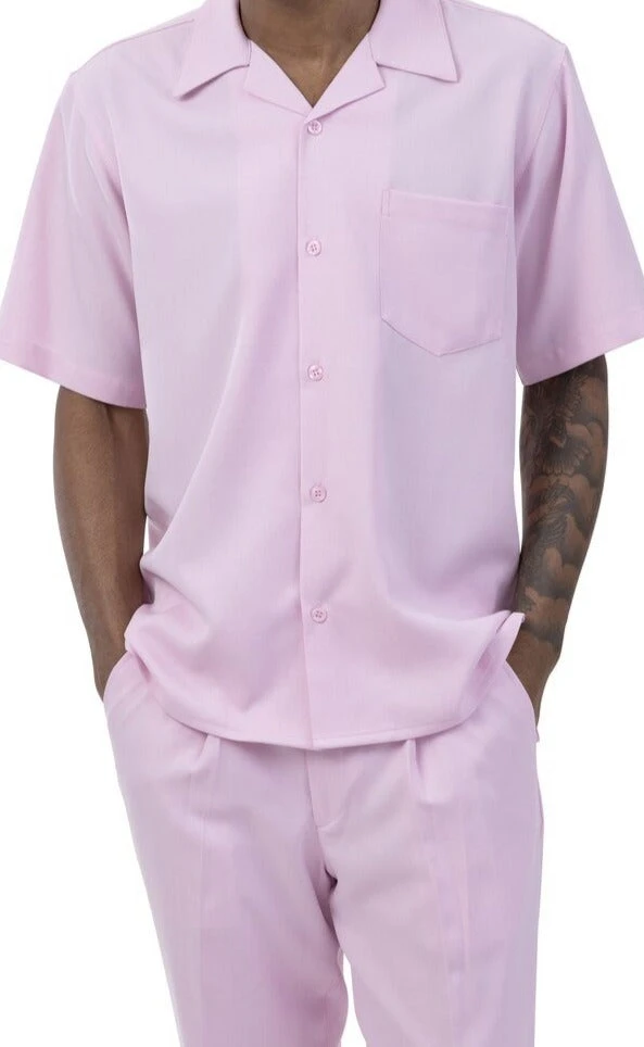 Men's 2 Piece Walking Suit Summer Short Sleeves In Pink