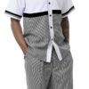 Black 2 Piece Short Sleeve Walking Suit Set Horizontal Color Block With Shorts