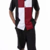 Burgundy Color Block Walking Suit 2 Piece Short Sleeve Set With Shorts