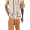 Cognac Symmetry Pattern Walking Suit 2 Piece Short Sleeve Set With Shorts