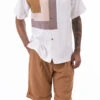 Cognac Geometric Design Walking Suit 2 Piece Short Sleeve Set With Shorts