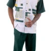 Emerald Green Line Pattern Walking Suit 2 Piece Short Sleeve Set With Shorts