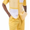 Canary Yellow Houndstooth Color Block Walking Suit 2 Piece Short Sleeve Set With Shorts
