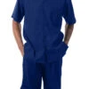 Navy Tone On Tone Striped Walking Suit 2 Piece Short Sleeve Set With Shorts