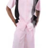 Pink Vertical Stripe Walking Suit 2 Piece Set Short Sleeve Shirt With Shorts