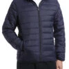 Men's Quilted Puffer Jacket With Detachable Hood In Navy