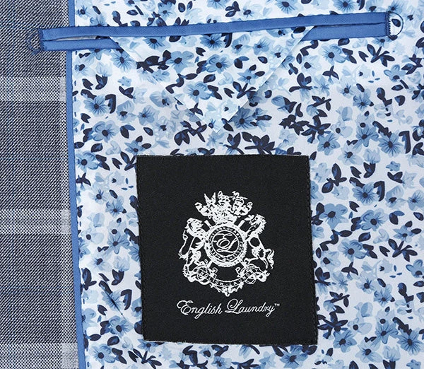 English Laundry 2-Piece Gray Plaid Wool Blend Slim Fit Suit - Image 5