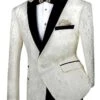 Ivory Regular Fit Floral Pattern Jacket Peak Lapel