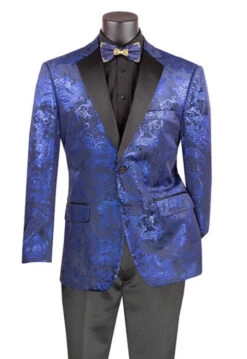 Royal Blue Modern Fit Velvet Jacket Metallic Design