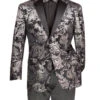 Silver Modern Fit Velvet Jacket Metallic Design