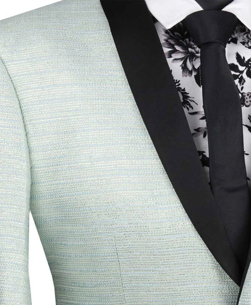 Aqua Metallic Stripe Slim Fit Jacket 2 Button Shawl Lapel - Image 2