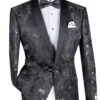 Black Embroidery Slim Fit Jacket Shawl Lapel With Bow Tie