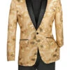 (2XL) Champagne Embroidery Slim Fit Jacket Shawl Lapel With Bow Tie