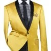 Gold Slim Fit Blazer Stretch Sateen 1 Button With Narrow Shawl Lapel