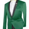 Green Slim Fit Blazer Stretch Sateen 1 Button With Narrow Shawl Lapel