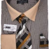 Black Beige Mini-Houndstooth Dress Shirt Set With Tie And Handkerchief