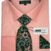 Coral Mini-Houndstooth Dress Shirt Set With Tie And Handkerchief