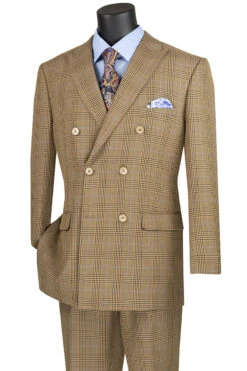 Alexander Collection - Mocha Double Breasted 2 Piece Suit Regular Fit Tone On Tone Windowpane