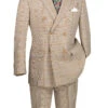 Alexander Collection - Beige Double Breasted 2 Piece Suit Regular Fit Tone On Tone Windowpane
