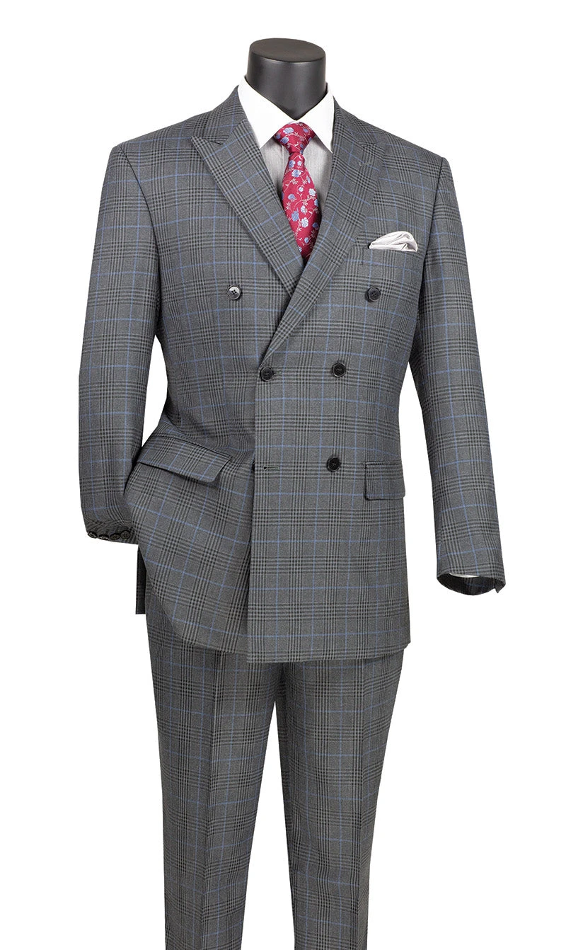 Alexander Collection - Charcoal Double Breasted 2 Piece Suit Regular Fit Tone On Tone Windowpane