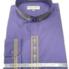 Men's Banded Collar Embroidered Shirt In Purple/Gold