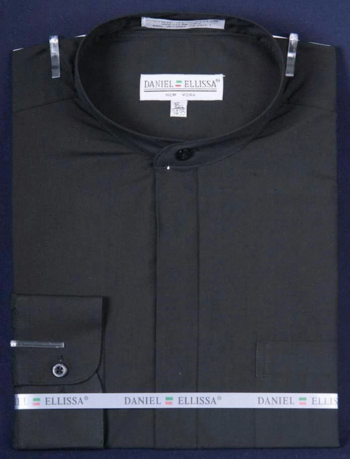 Basic Banded Collar Dress Shirt In Black