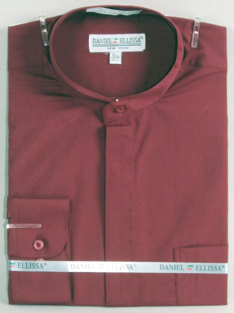Basic Banded Collar Dress Shirt In Burgundy