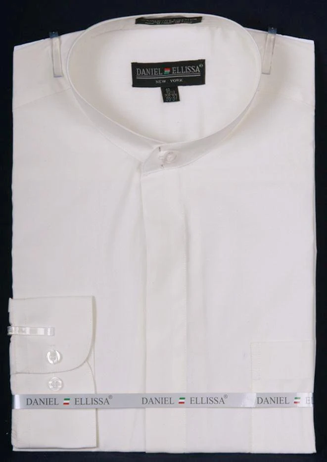 Basic Banded Collar Dress Shirt In Ivory