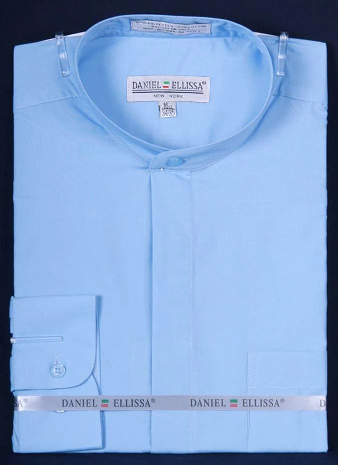 Basic Banded Collar Dress Shirt In Light Blue