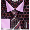 French Cuff Circle Printed Cotton Shirt In Black/Lilac With Tie, Cuff Links And Handkerchief