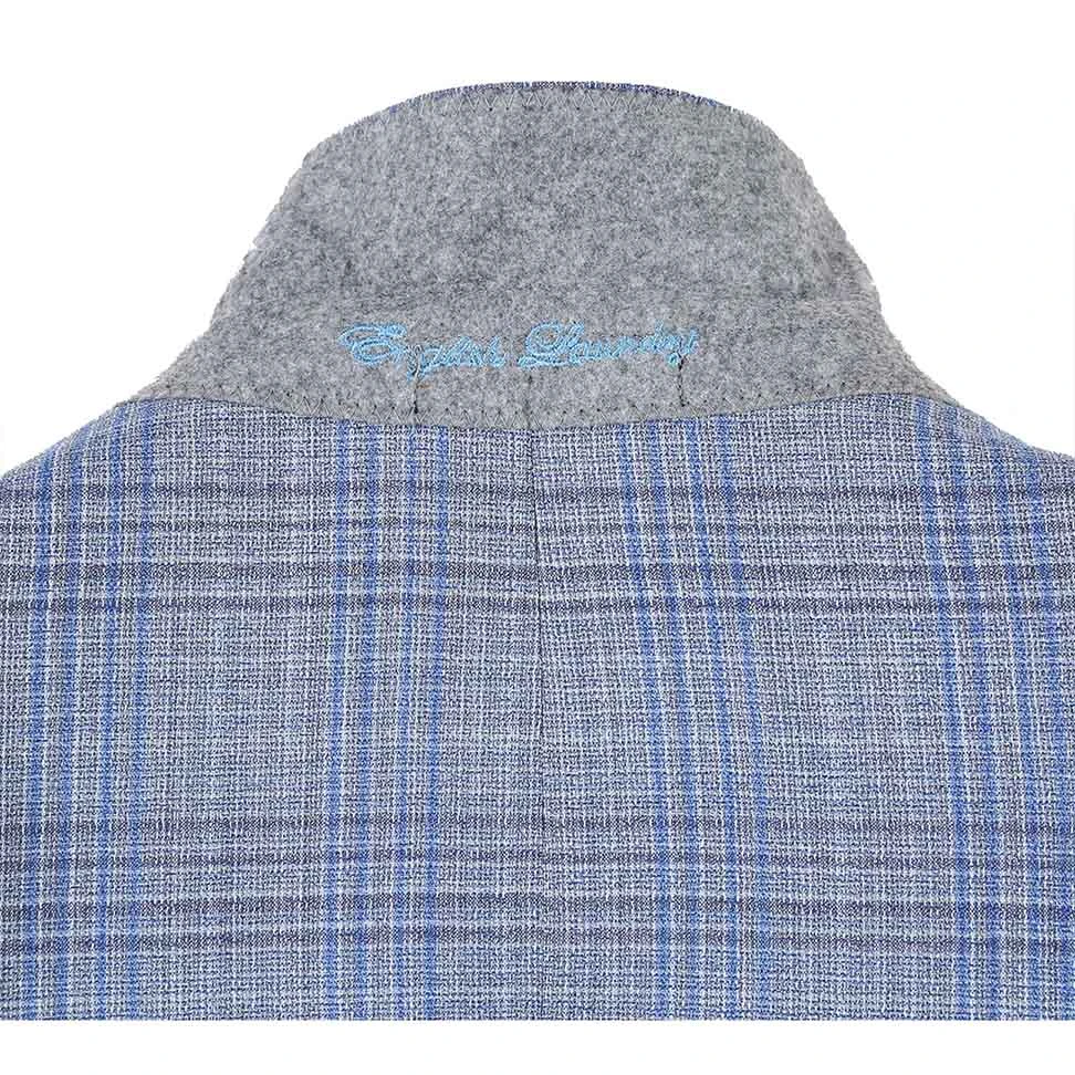 English Laundry 2-Piece Light Gray With Blue Check Suit Wool Blend - Image 3