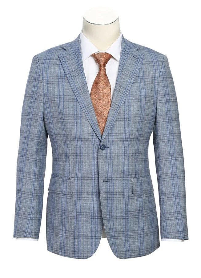 English Laundry 2-Piece Light Gray With Blue Check Suit Wool Blend