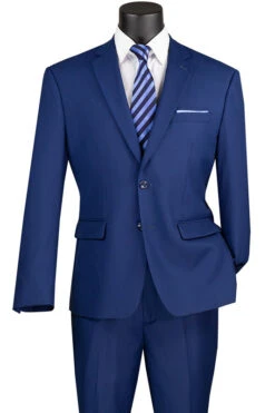 Nola Collection - Twilight Blue Regular Fit 2 Piece Suit Flat Front Pants With 2″ Elastic Waist Band