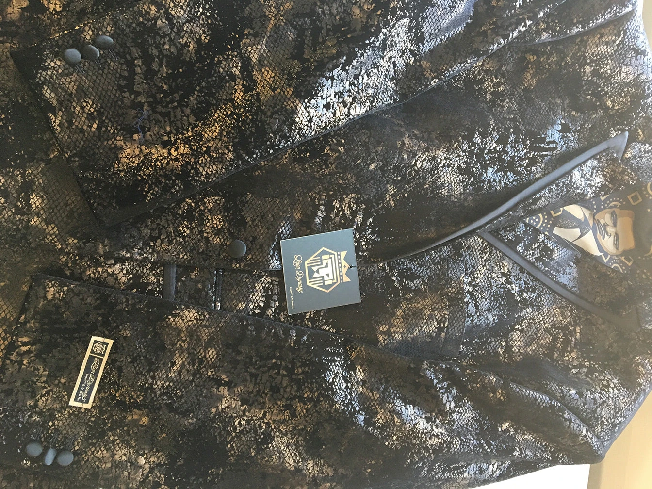 Empire Collection - Regular Fit Black And Gold With Fancy Metallic Pattern Sports Coat - Image 3