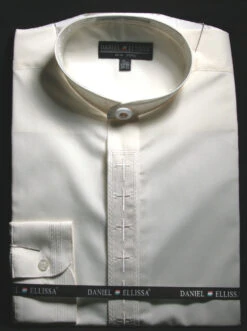Men's Banded Collar Embroidered Shirt In Ivory