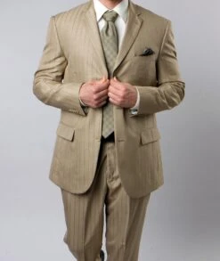 Regular Fit 2 Piece Suit Tone On Tone Stripe In New Gold